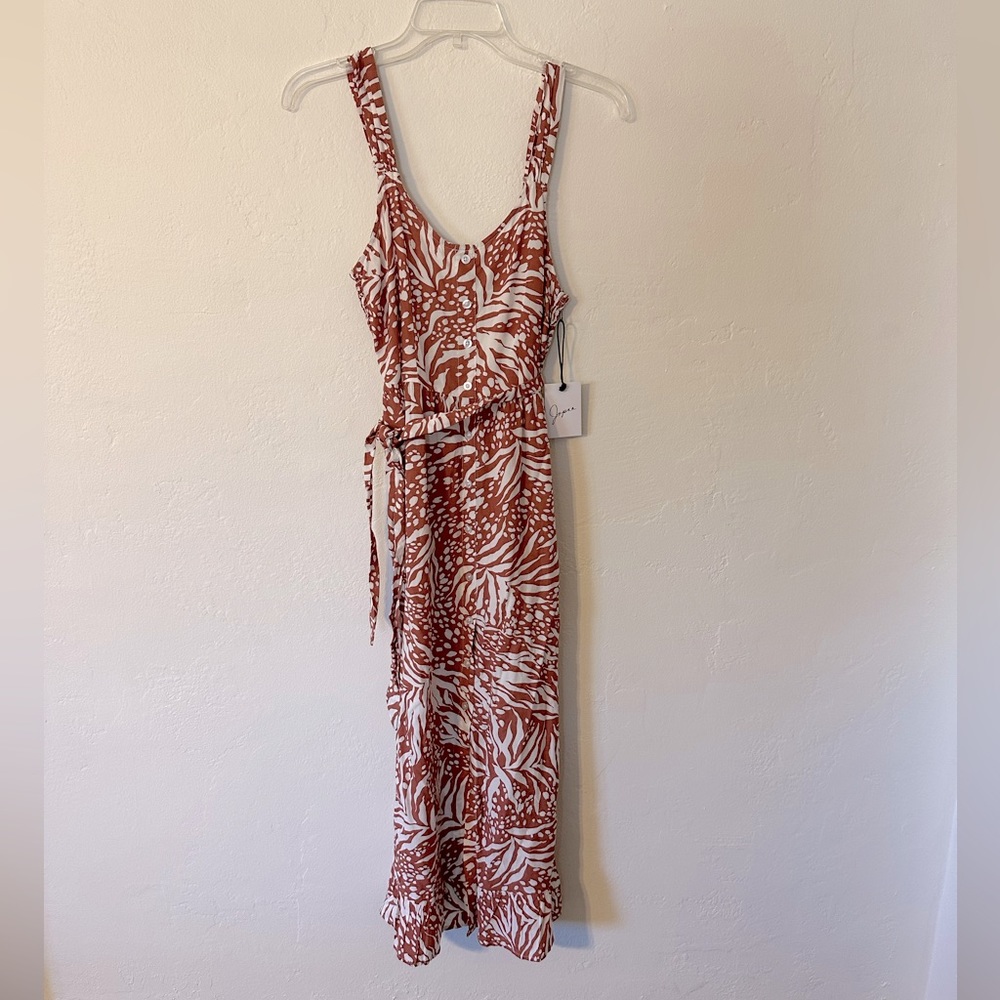 Japna Womens Midi Maxi Dress Tie Floral Smocked Boho Hawaiian Beach Medium M